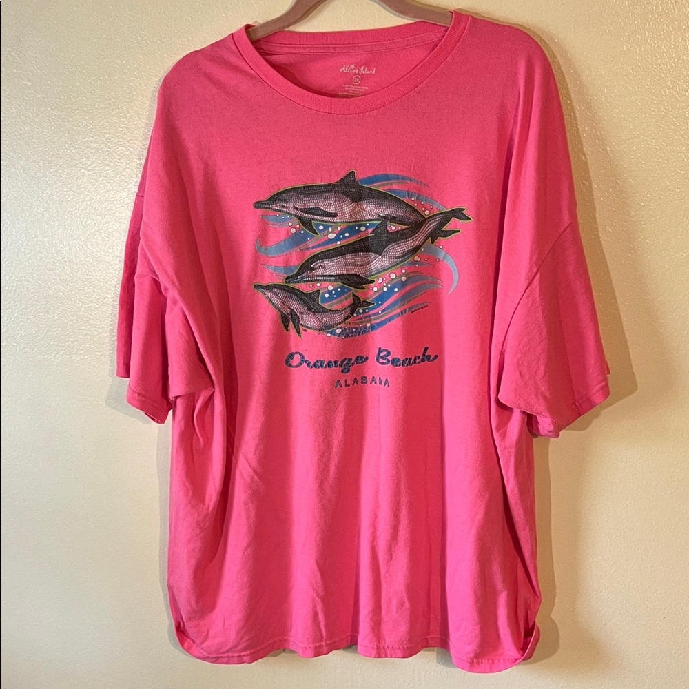 Pink Graphic Tee with Dolphins
